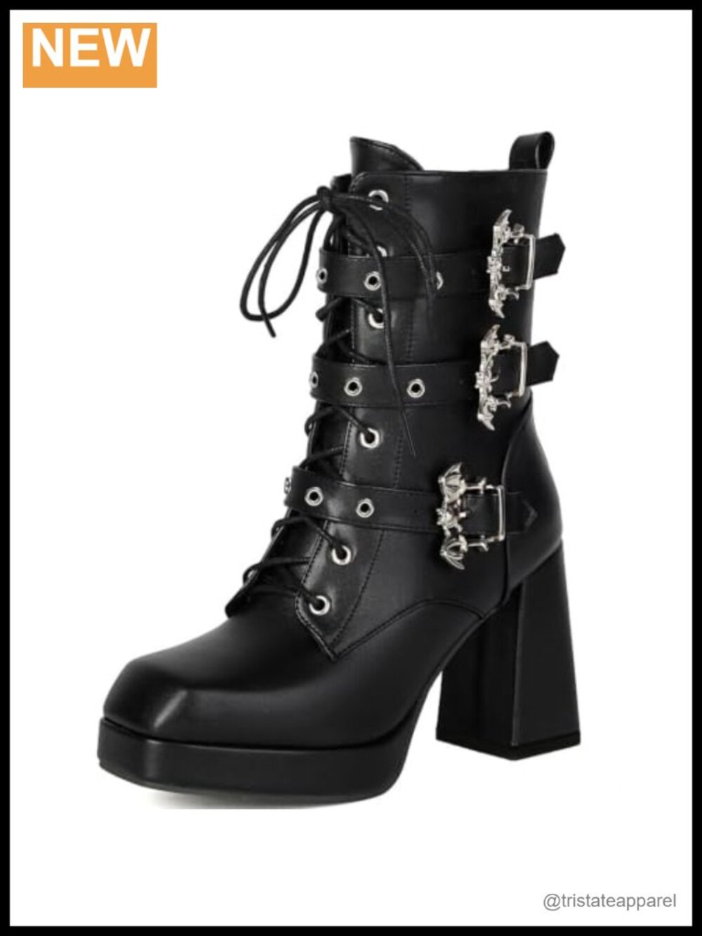3.74" Platform Combat Ankle Boots with Buckle Straps PU Leather Zip